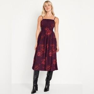 Old Navy Waist-Defined Cami Midi Dress Burgundy Floral